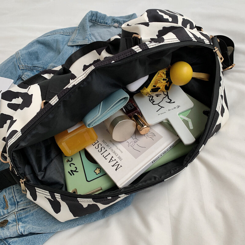 Yilian saco de viagem portátil grande capacidade leopard impressão bagagem carry-on esportes fitness moda viagem versátil