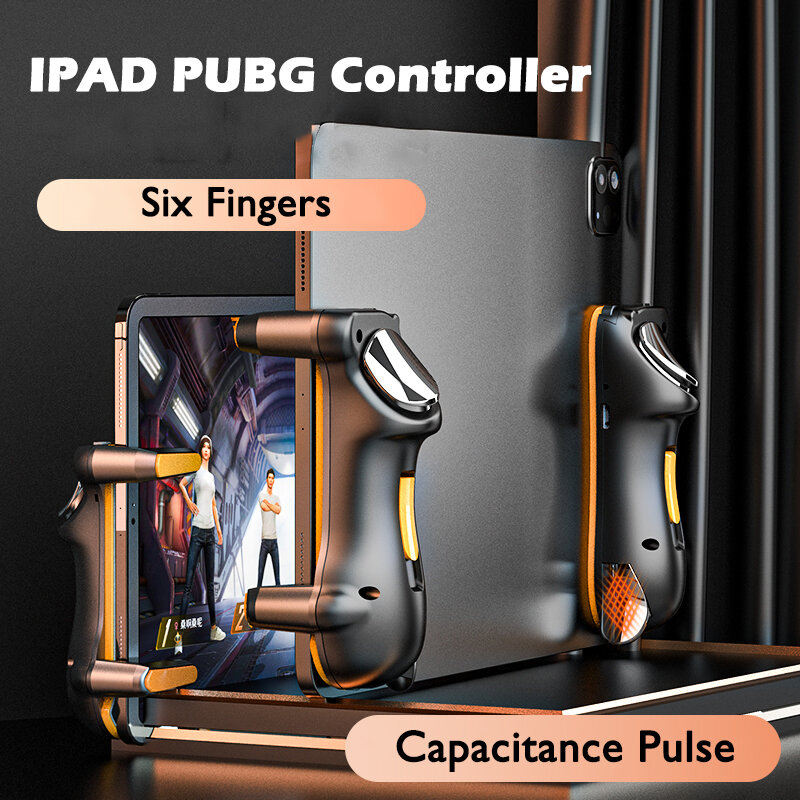 Seis dedo ipad pubg controlador de capacitância ajustável jogo móvel gatilho l1r1 botão gamepad joystick aperto tablet acessórios