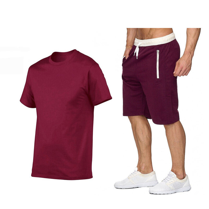 2021 New Tracksuit Men Sets Summer 2 Pieces Sportswear Set + Gym Fitness Sport Shorts Sets Mens Casual T Shirts Sweat Suit 2XL