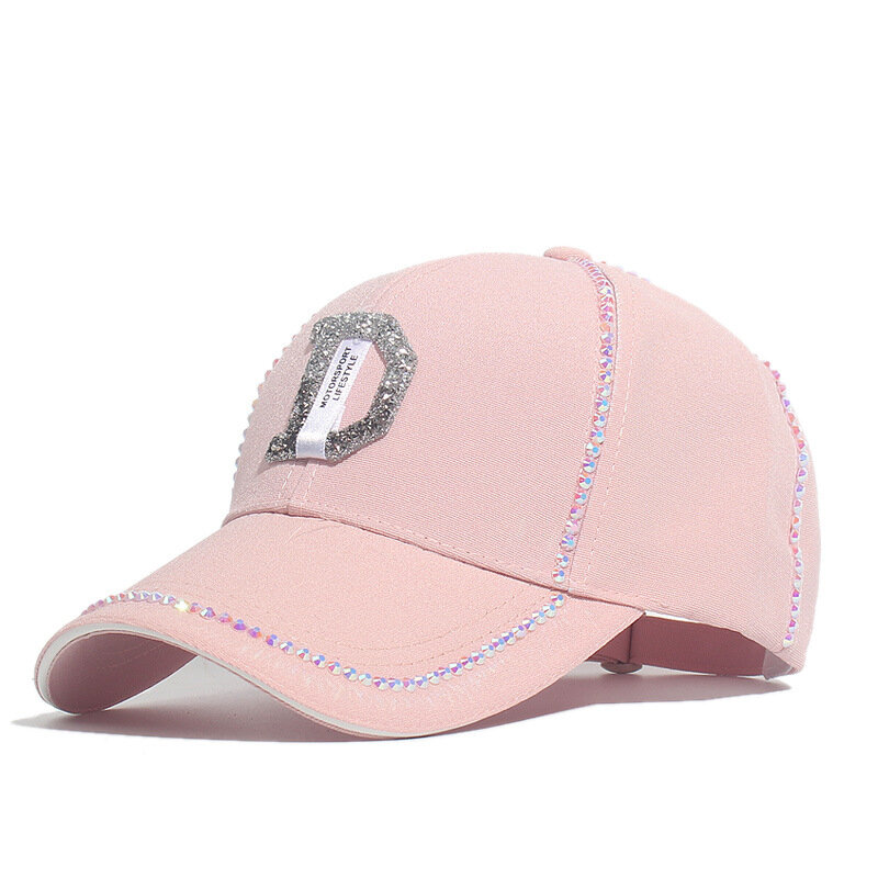แฟชั่นฤดูร้อนหมวกเบสบอลหมวกผู้หญิง Rhinestone Letter D ปรับ Snapback สะโพก Hop หมวกตาข่ายฝ้าย Casual Sport Sun หมวกพ่อ