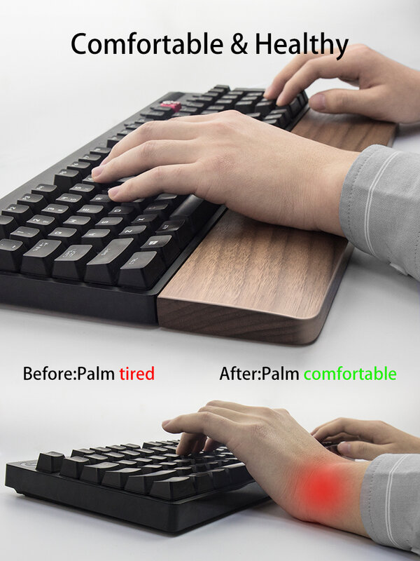 Kashcy sólido de madeira bubinga palma resto para o jogo ergonômico teclado mecânico suporte de pulso almofada, 60 87 104 108 teclas
