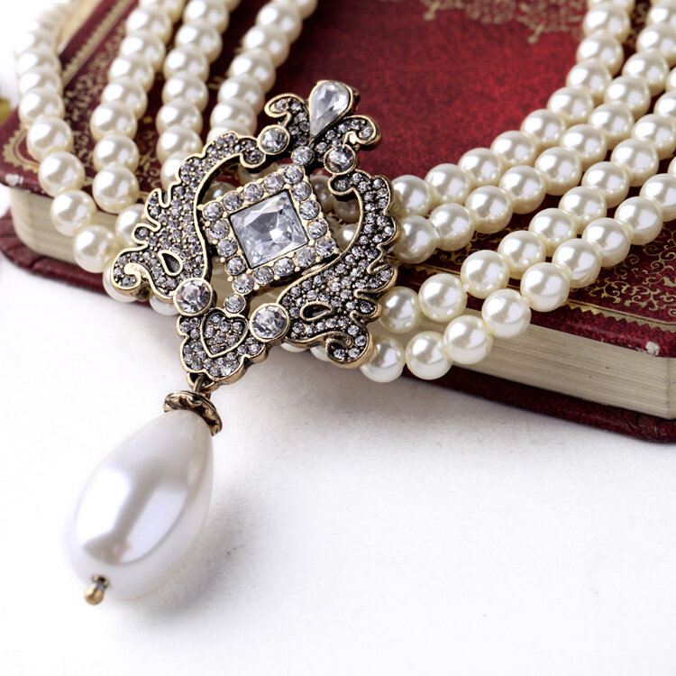 Moda kobiety biżuteria wielowarstwowe koraliki łańcuch romantyczny Choker naszyjnik imitacja perły naszyjnik kryształ klasyczne akcesoria
