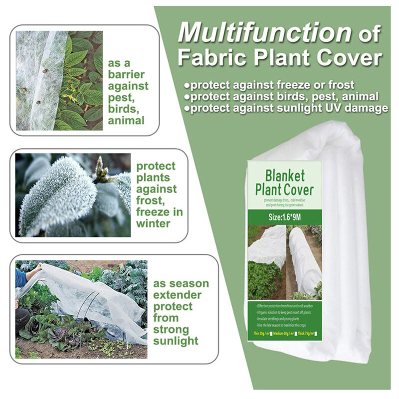 庭用の再利用可能な布製植物カバー,1.6x9m,不織布の保護,霜取り,保護毛布