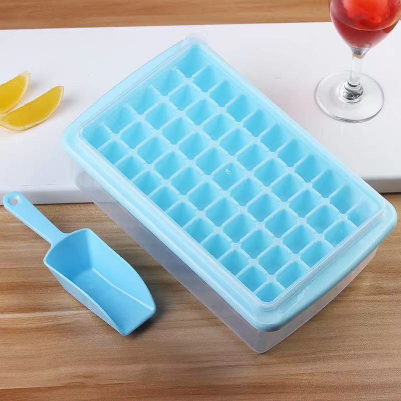 Ice Square Tray with Lid and Bin 55 Mini Nuggets Ice Tray for Freezer Comes with Ice Container, Scoop and Cover