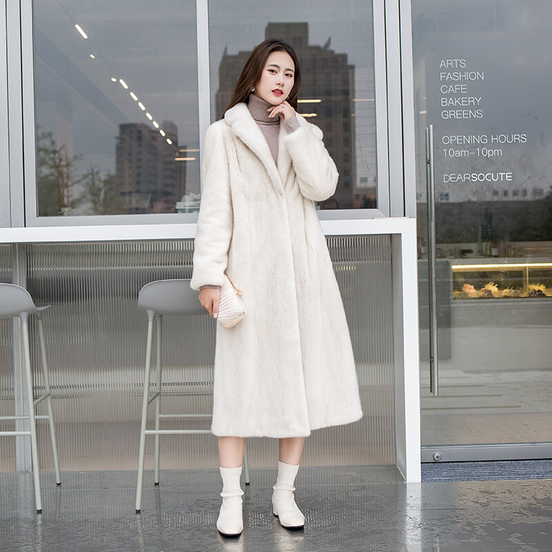 ฤดูหนาวผู้หญิง Faux Mink Fur Coat ยาวเข่าขนสัตว์หลวมเสื้อกันหนาวหนา Warm Plus ขนาดหญิง Plush Coats