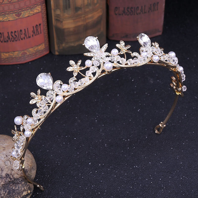 Wholesale Fashion Crystal Simulated Pearl Tiara and Crowns Princess Noiva Bridal Bride Wedding Hair Jewelry diadema Headpieces