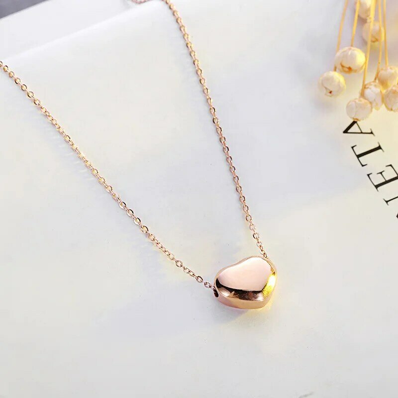 Korea New Female Titanium Steel Gold Silver Color Acacia Beans Pendant Necklace Rose Gold Stereo Love Clavicle Chain Girl Gift