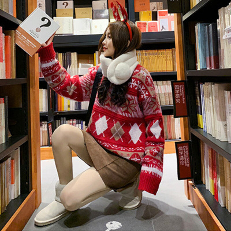 Maglione a collo alto mezzo nuova stampa da donna stile Harajuku semplice autunno e inverno sciolto Pullover spesso Wn *