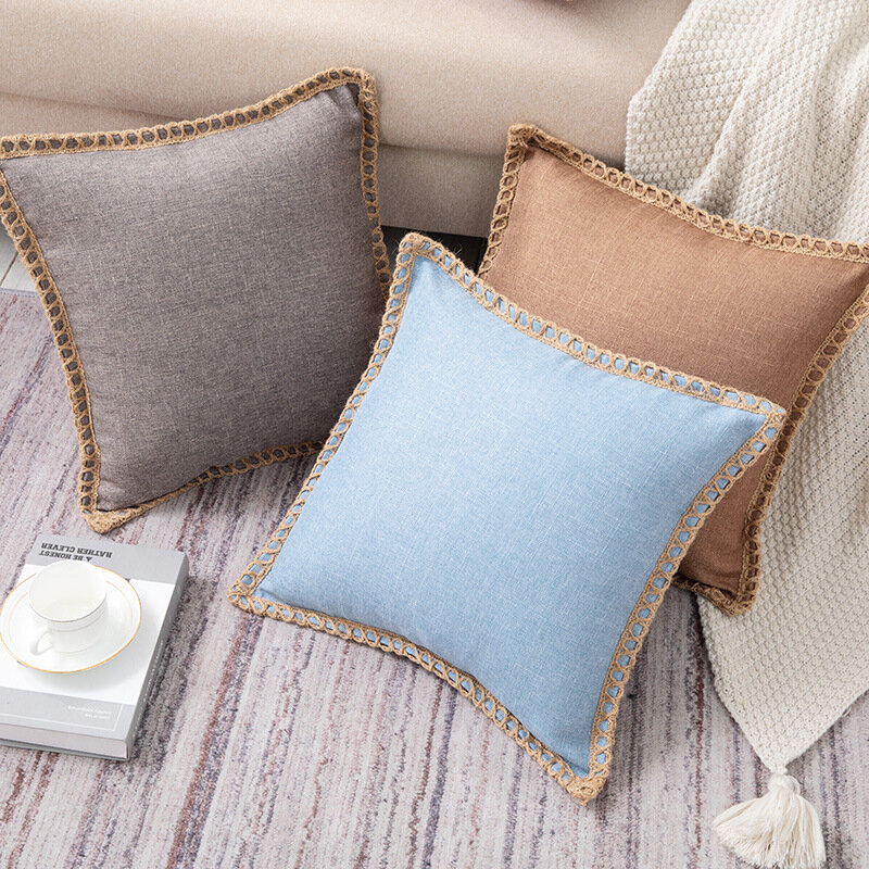 Home Supplies Linen Edged Hugging Pillow Case Linen Ruffled Light Luxury Square Cushion Cover (pillow core not included)
