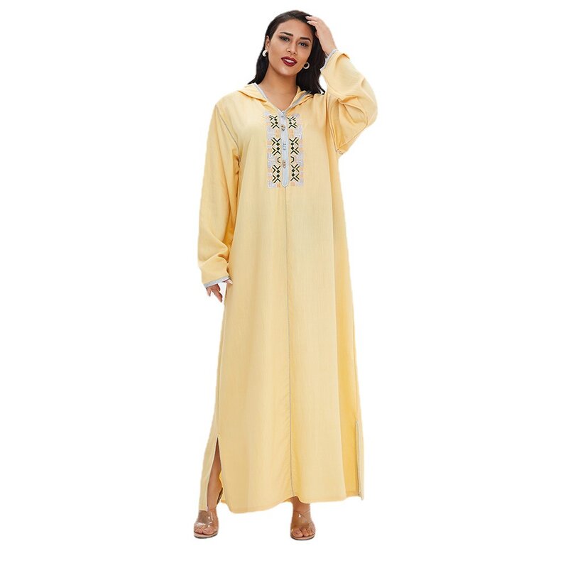 Piyama Gaun Muslim Rok Panjang Kasual Fashion Wanita Gaun Besar Bordir Jubah Ukuran Plus Timur Tengah