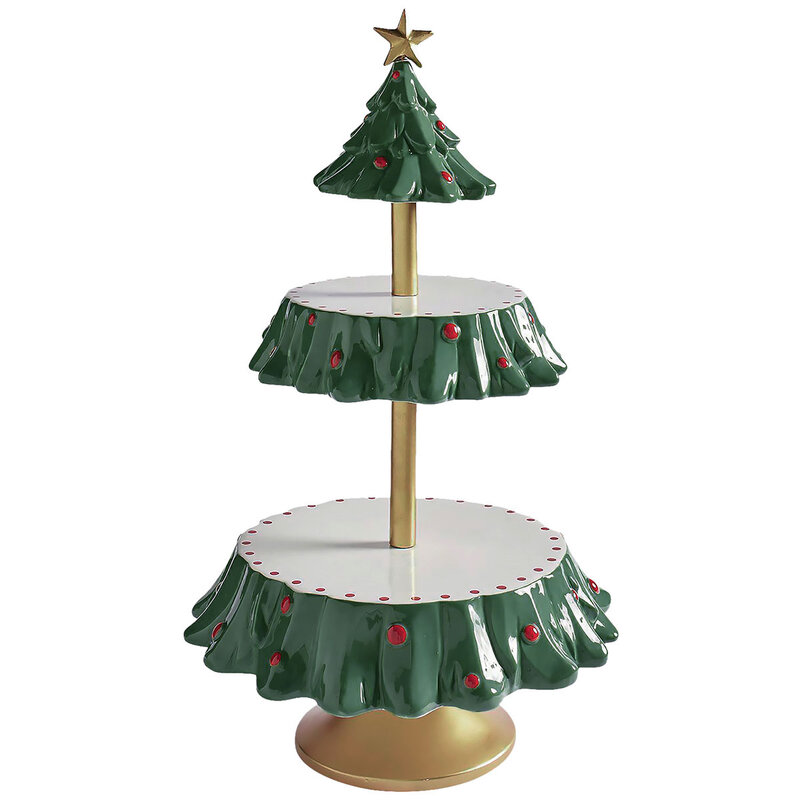 2021 Christmas Tree Dessert Rack Table Fruit Plate Double Layer Cake Stand Home Party Candy Plate Snack Tray Xmas Decor Rack