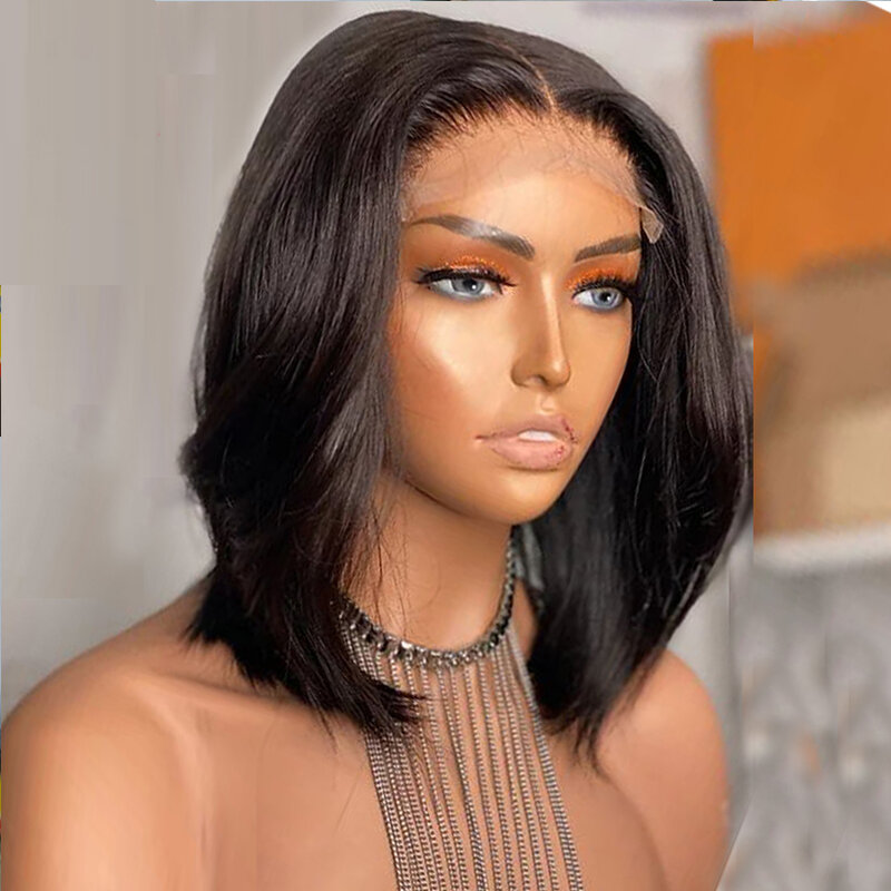 Silky Straight Short Bob Full Lace Human Hair Wigs With Baby Hair Remy Hair Wigs Pre Plucked Wigs Bleached Knots