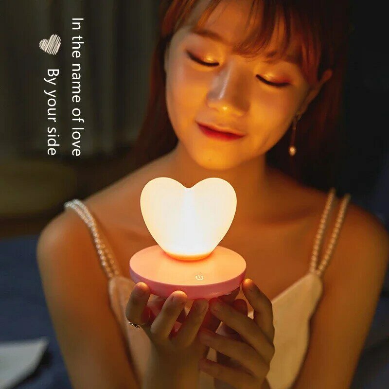 Heart-shaped LED Night Light Silicone Desk Light Bedroom Atmosphere Table Lamp Changing Touch Senor Control USB Rechargeable