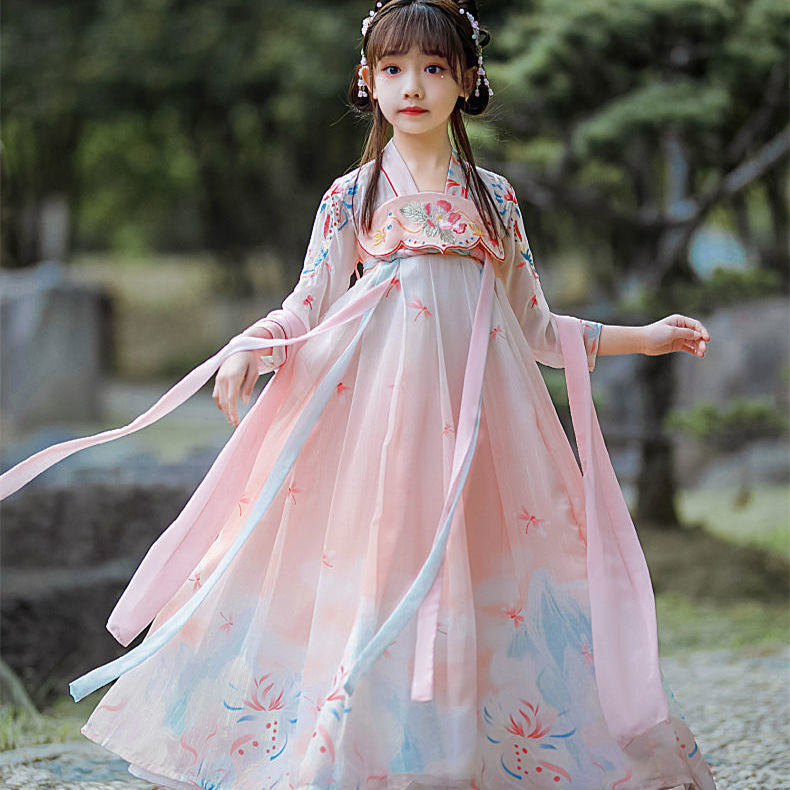 New Lovey Flower Girls Dresses Vintage Kids Tang Suit Dresses Chinese Hanfu Embroidery Clothes Traditional Chinese Garments