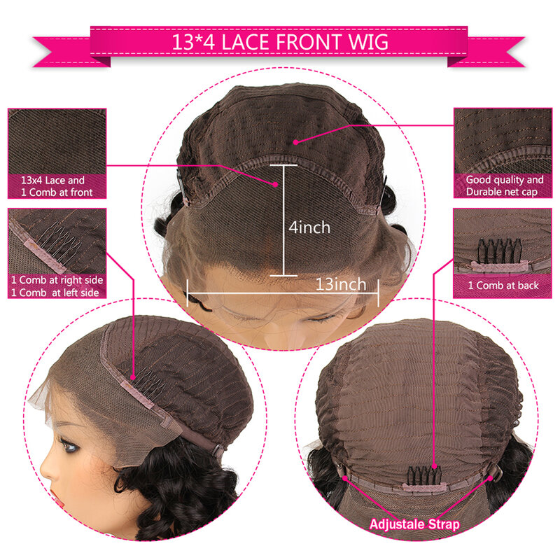 Peluca de cabello humano liso para mujer, postizo de encaje frontal 13x4, Color ombré y morado, sin pegamento, 4x4