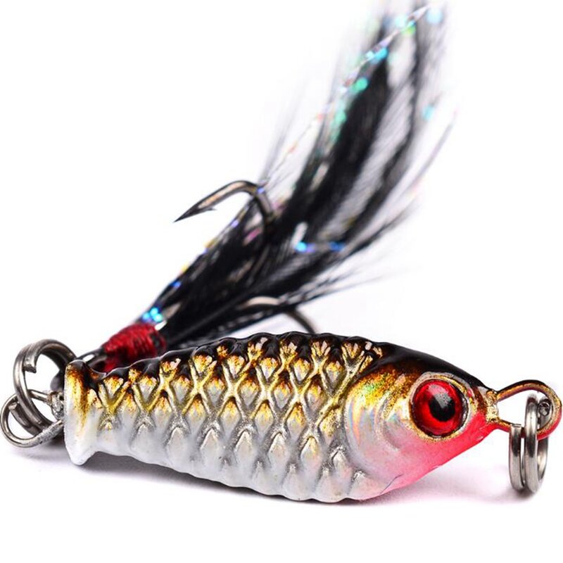 1 Or 4Pcs Fishing Bait Lead Fish 5.2g 25mm Minnow Lure 3Deyes Artificial Hard Bait With Feathers Hooks For Fishing