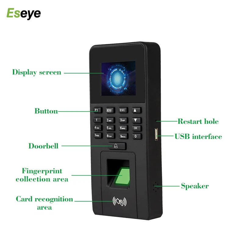 Eseye Biometrische Vingerafdruk Toegangscontrole Toetsenbord Systeem Rfid Ondersteuning Wachtwoord Tcp/Ip Netwerk Usb Office Tijdregistratie Machine
