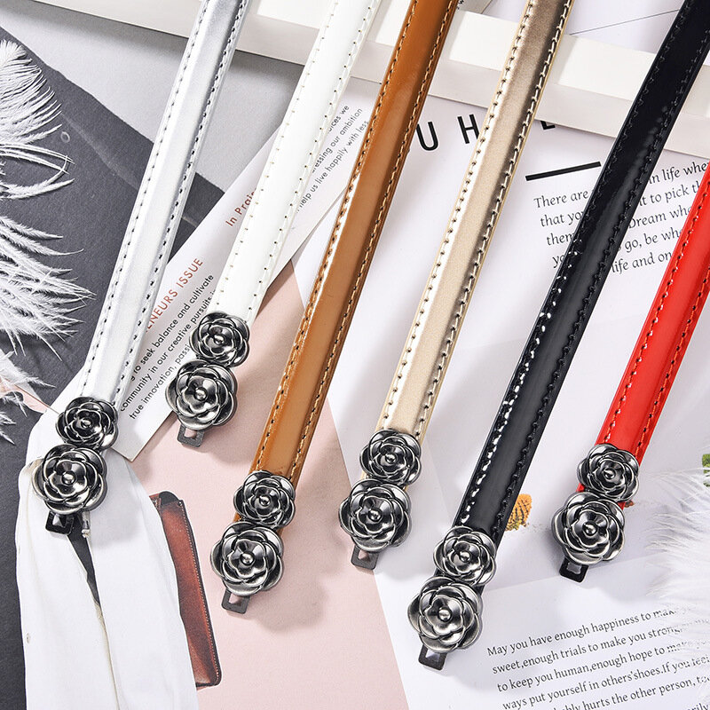 Women Leather Thin Belt Metal Simple Adjustable Waist Strap for Trouser Dress Brand Designer Decoration Waistband