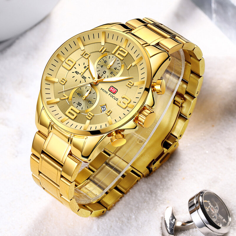 미니 포커스 남성 시계, 럭셔리 골드 시계, 캘린더, 방수, 크로노그래프, 다기능 비즈니스 시계, 남성 브랜드 시계, 신제품