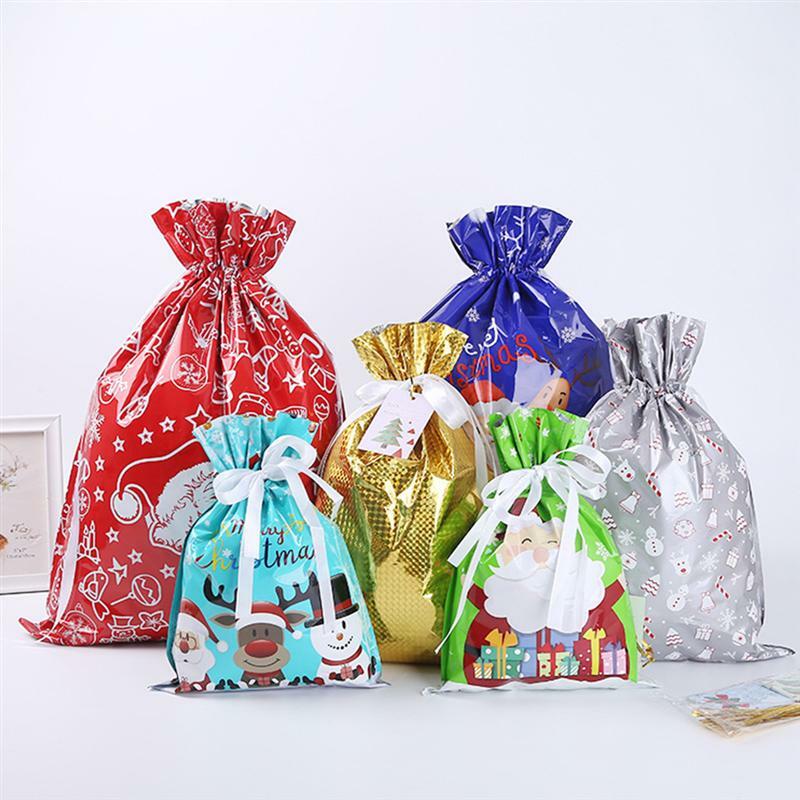 12 Pcs Gift Packing Bags Christmas Candy Bags Cookie Plastic Bags Candy Gift Bags For Biscuits Snack Baking Package