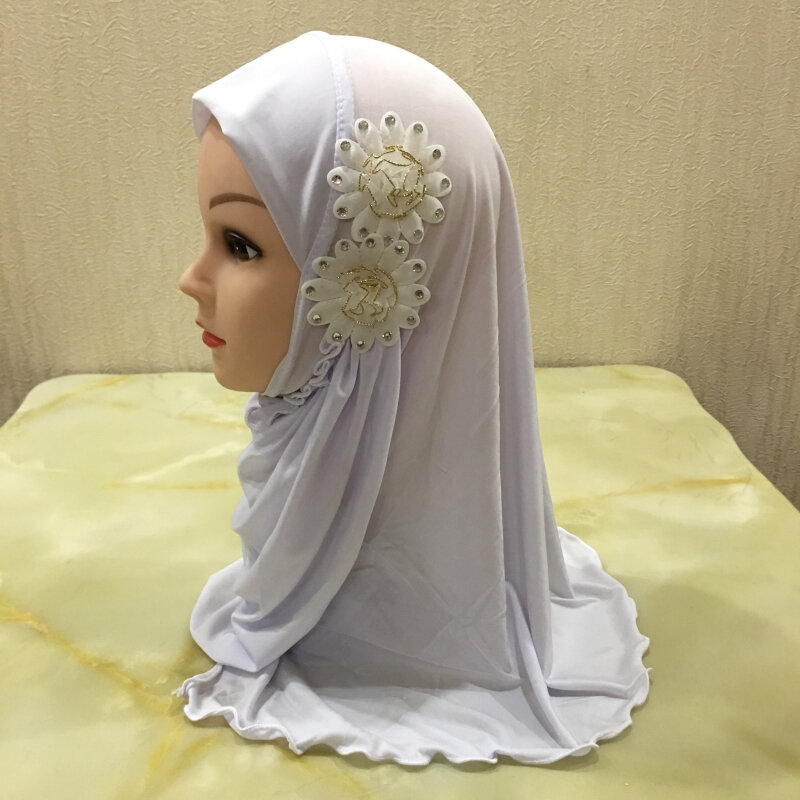 H081-hijab Al amira con flores para niña pequeña, pañuelo islámico para la cabeza para niños musulmanes de 2 a 7 años