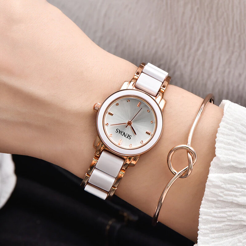 Часы наручные женские кварцевые с керамическим ремешком, люксовые простые деловые, с браслетом