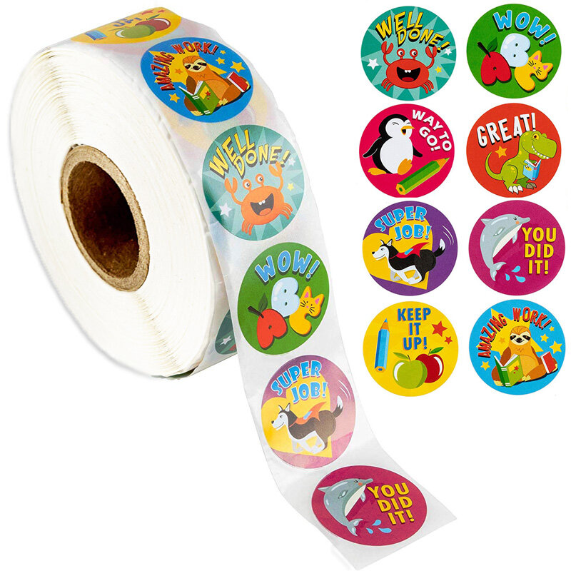 100-500pcs Reward Stickers Encouragement Sticker Roll for Kids Motivational Stickers with Cute Animals for Students Teachers