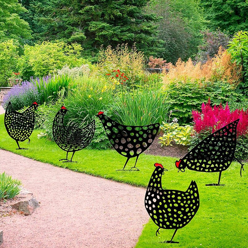 Nuovo metallo pollo cortile Decor pollo Silhouette decorazione del giardino ferro gallina statua Art Display ornamenti per esterni prato decorazioni per la casa