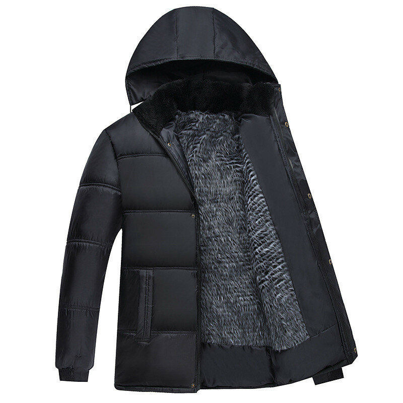 Куртка мужская с меховым капюшоном, Модная парка, однотонная Толстая хлопковая куртка, парка с флисом, ветровка, зима 2020