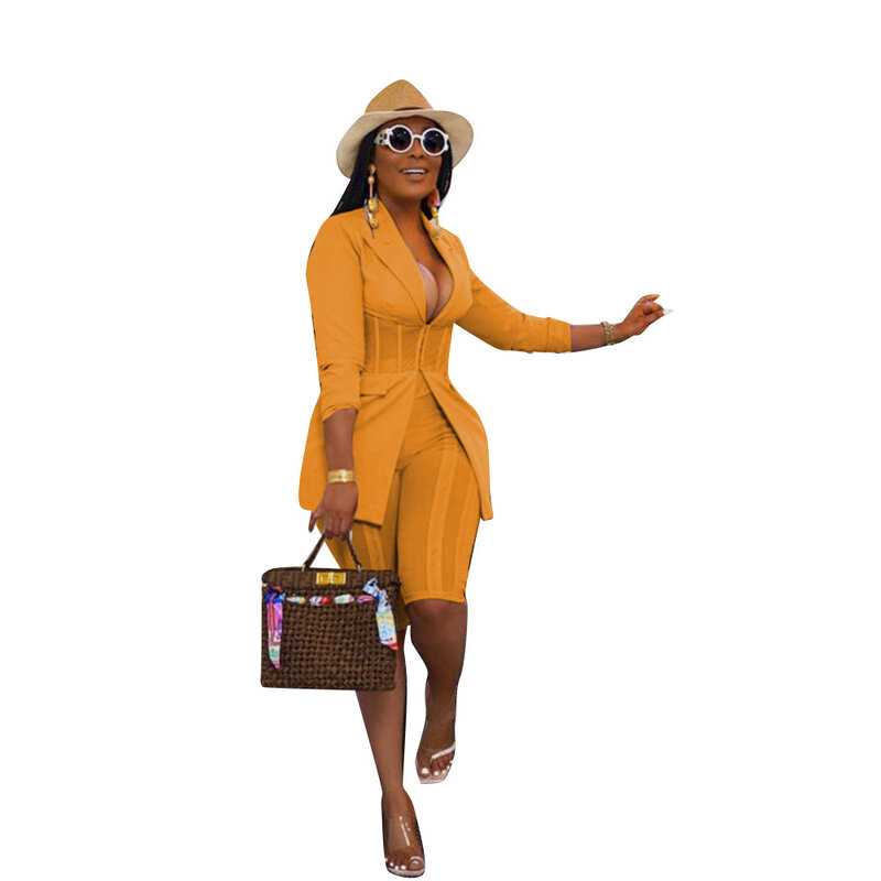 Casual Two Piece Set Corset Suit Coat and Pencil short Pants Business Office Lady Outfits Streetwear Outfits Lounge Matching Set