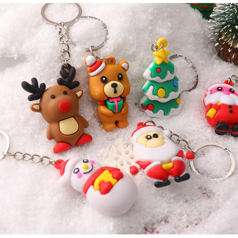 1Pc Simulation 3D PVC 2022 Xmas Keychain Cute Santa Claus Elk Snowman Keyring Bag Ornaments Accessories Christmas Gift New Year