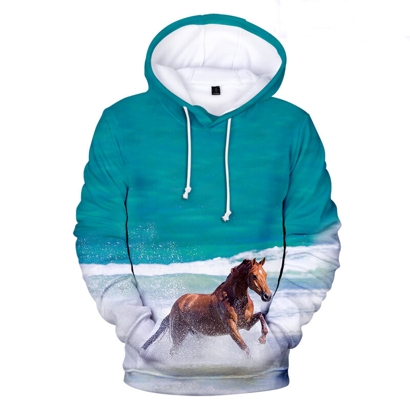 Moda animal cavalo 3d impressão moletom moletom com capuz harajuku outono inverno hoodie