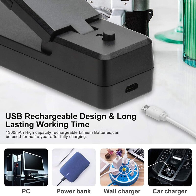 USB ชาร์จ Mini Refillable เครื่องซีลสูญญากาศความร้อนเครื่องตัดขนมบิสกิตพลาสติกถุงความร้อนซีล