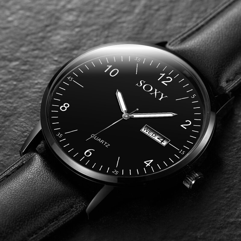 Relógio de quartzo dos homens do esporte relógio de pulso pulseira de couro masculino reloj calendário completo relógios homme saati relogio masculino