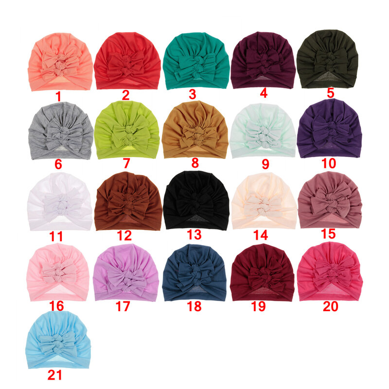 Bonés de algodão tricotado, chapéus para meninas e bebês, quentes com nó, para inverno e outono