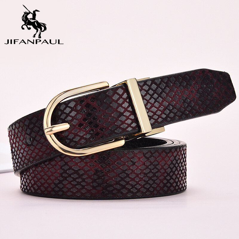 Jifanبول-حزام جلد أصلي للنساء ، حزام عصري بإبزيم ذهبي عالي الجودة للنساء