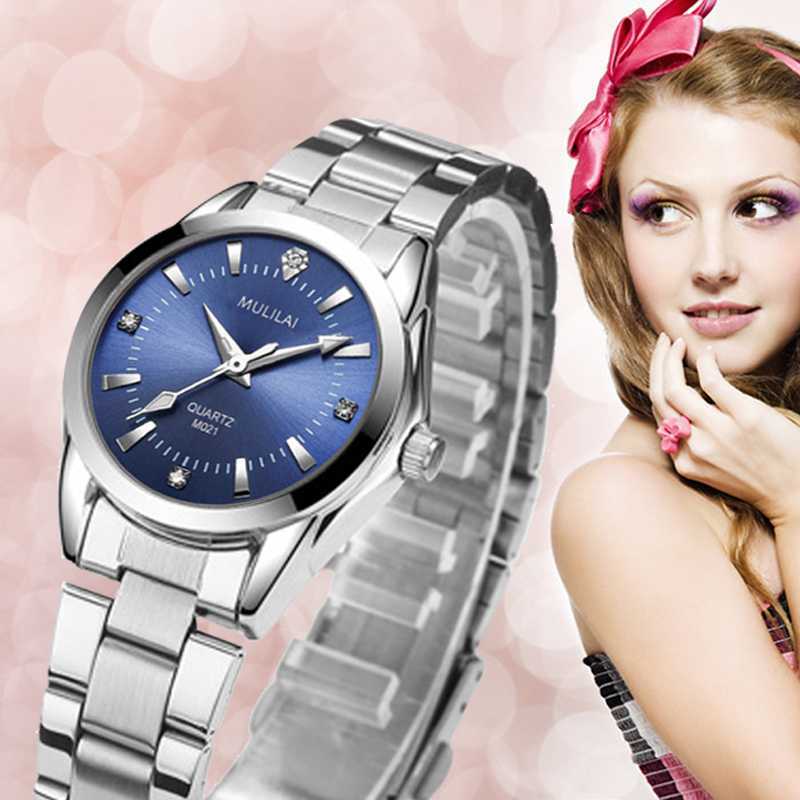 Relojes de cuarzo de acero inoxidable con diamantes de imitación para mujer, reloj de negocios, movimiento de cuarzo japonés, femenino