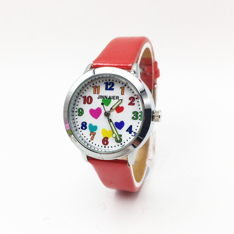 Para meninas relógio dos desenhos animados corações coloridos relógios de quartzo crianças meninas estudantes relógio de pulso pulseira de plutônio luminoso mãos relógio de pulso