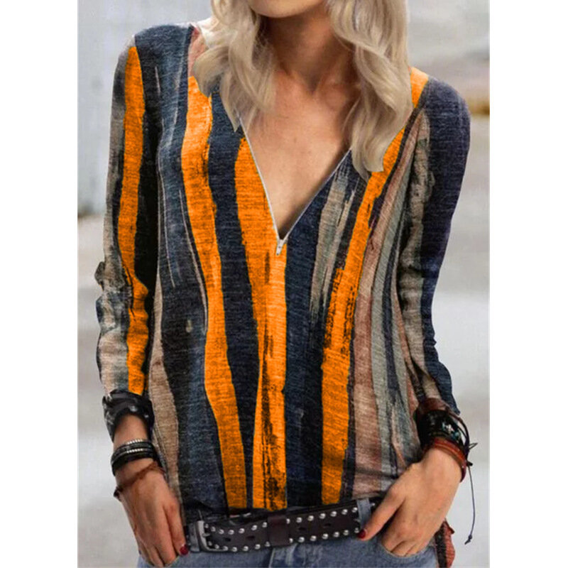 Blusa informal de talla grande para otoño, camisa de manga larga con cuello de pico para mujer, talla grande 5XL, 2021