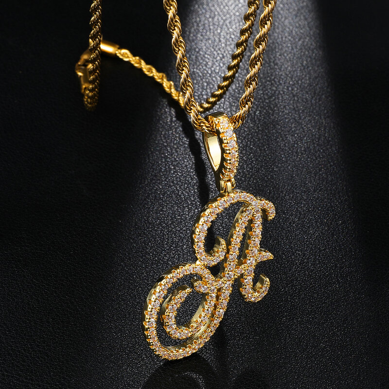 A-Z personalizzato corsive lettere CZ personalizzato nome lettere collane pendente Bling fuori Cubic Zirconia uomini gioielli girocollo