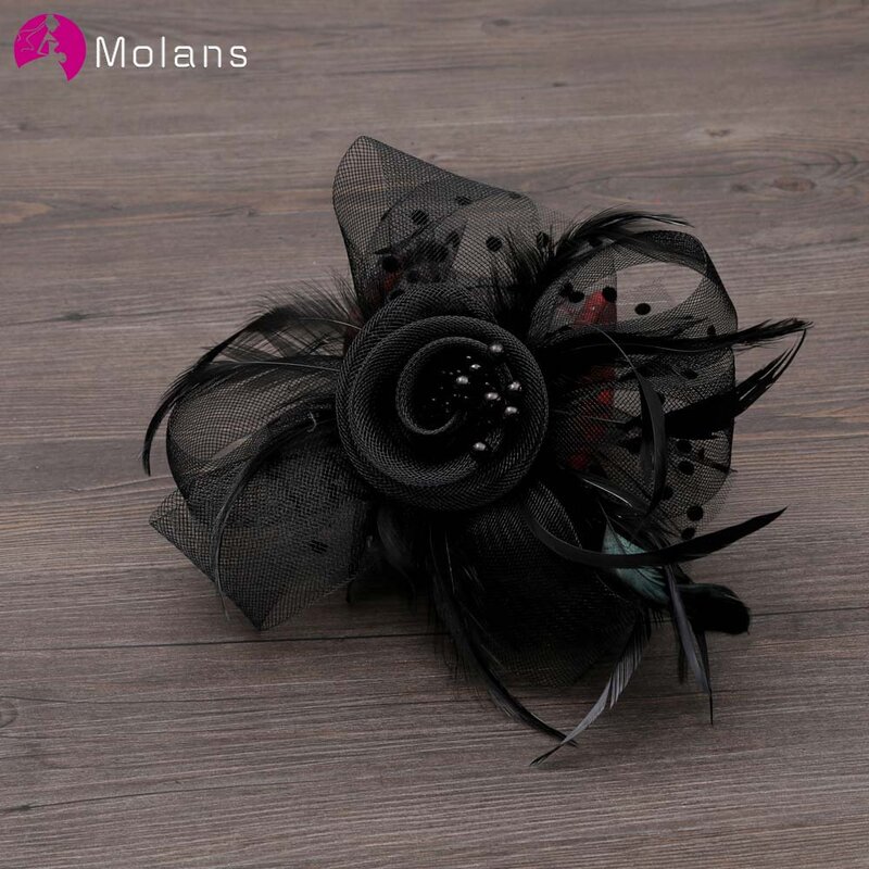 MOLANS Solid Color Feather Fascinator Lady's Elegant Hair Clip Party Prom Wedding Hair Accessories Hairpin For Women 2020 New