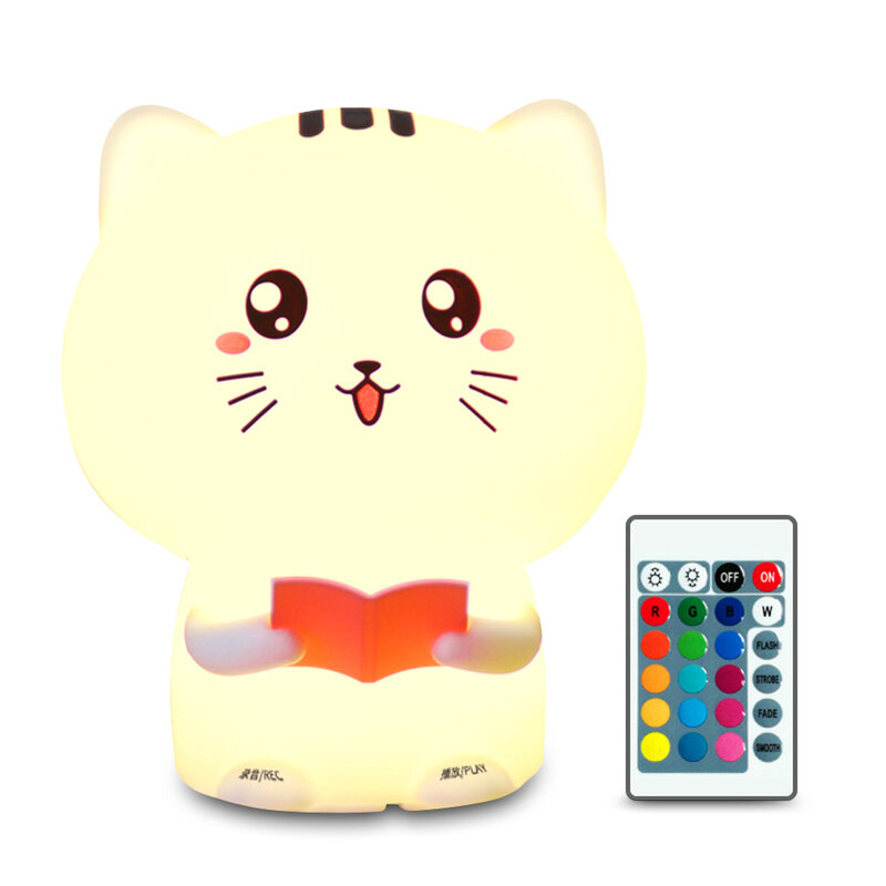Lámpara de luz nocturna con patrón de gato para niños y bebés, luces de colores con Control remoto y Sensor táctil, USB, para dormitorio