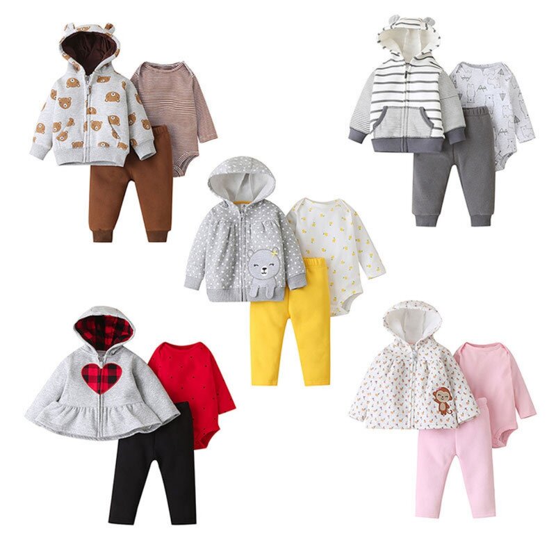 Traje con capucha de manga larga para bebé, estampado de moda, Algodón puro, suave, transpirable, Unisex