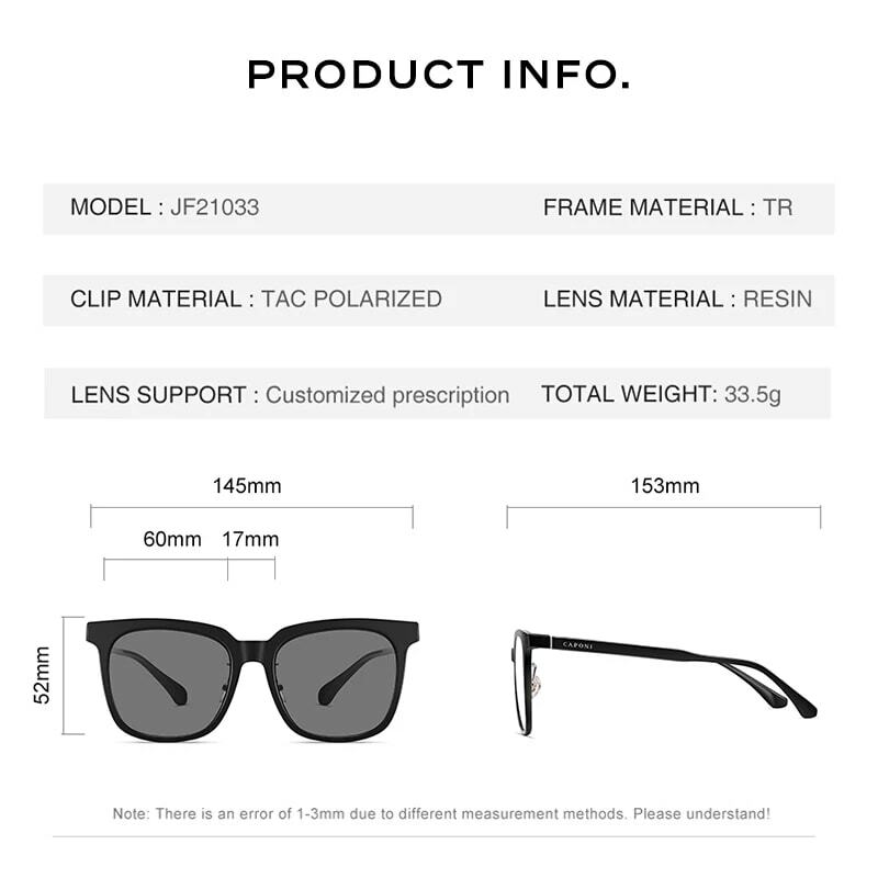 CAPONI-Montura de gafas con Clip polarizado 2 en 1, lentes ópticas Anti luz azul, soporte de prescripción personalizada, 21033