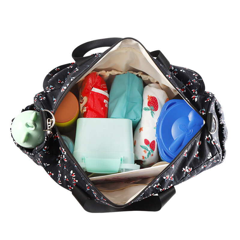 Нейлоновая сумка для подгузников с цветочным принтом, прочная сумка для детских подгузников, органайзер, водонепроницаемая сумка на плечо ...