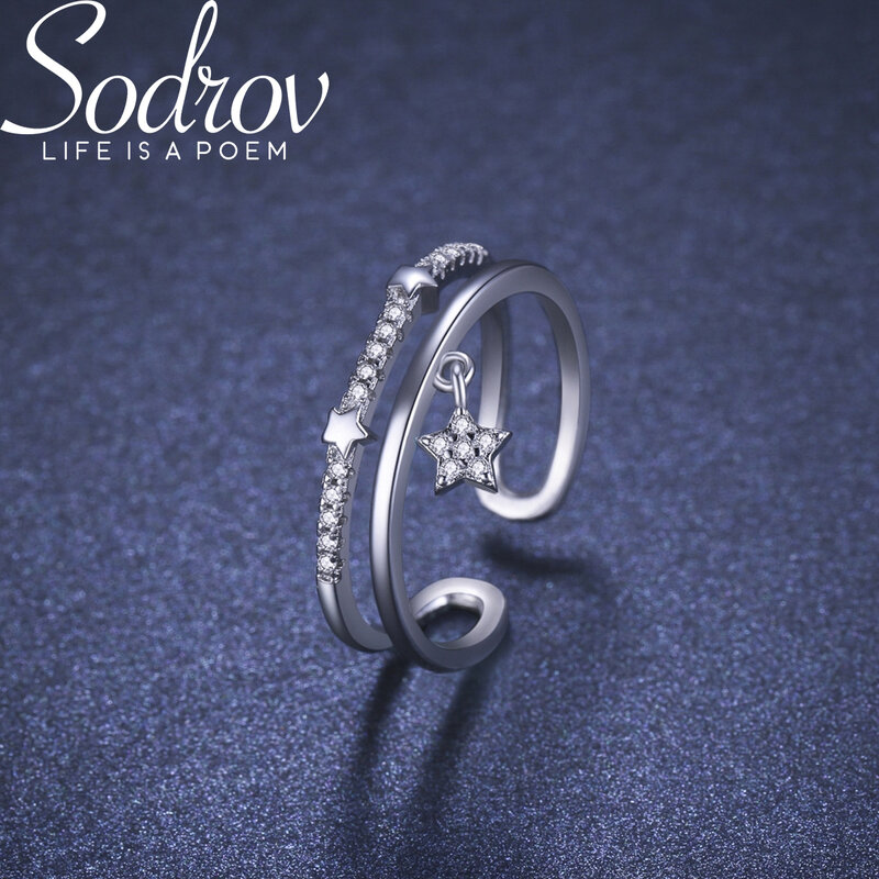 Sodrov 925 prata esterlina anéis para mulher estrela anel aberto feminino prata 925 jóias anel de prata tamanho ajustável anel