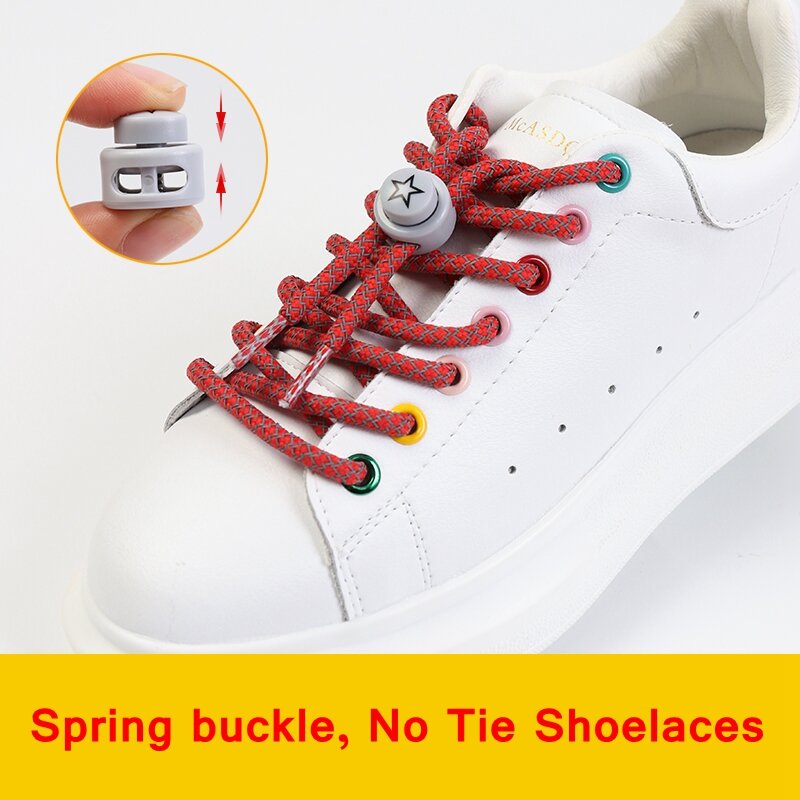 1 para fluorescencyjne Sneaker Lock Shoelaces Sport Shoelace 3M odblaskowy sznur okrągły sznurowadła dla dzieci dorosłych Unisex buty struny