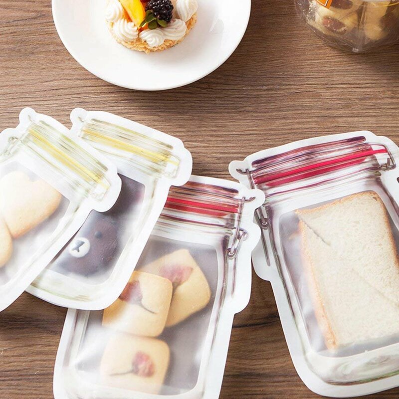 Portable Zipper Food Snack Bag Reusable Mason Jar Bags Plastic Portable Seal Food Saver Storage Bags Sandwich Ziplock Bag