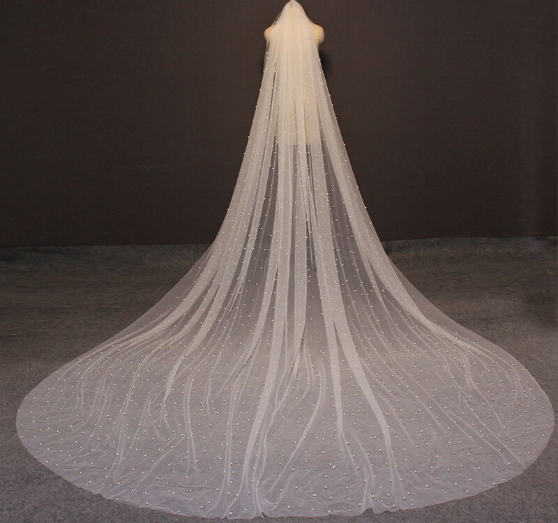 3 متر واسعة الحجاب اللؤلؤ مع مشط 4 متر طويلة اللؤلؤ الحجاب الزفاف