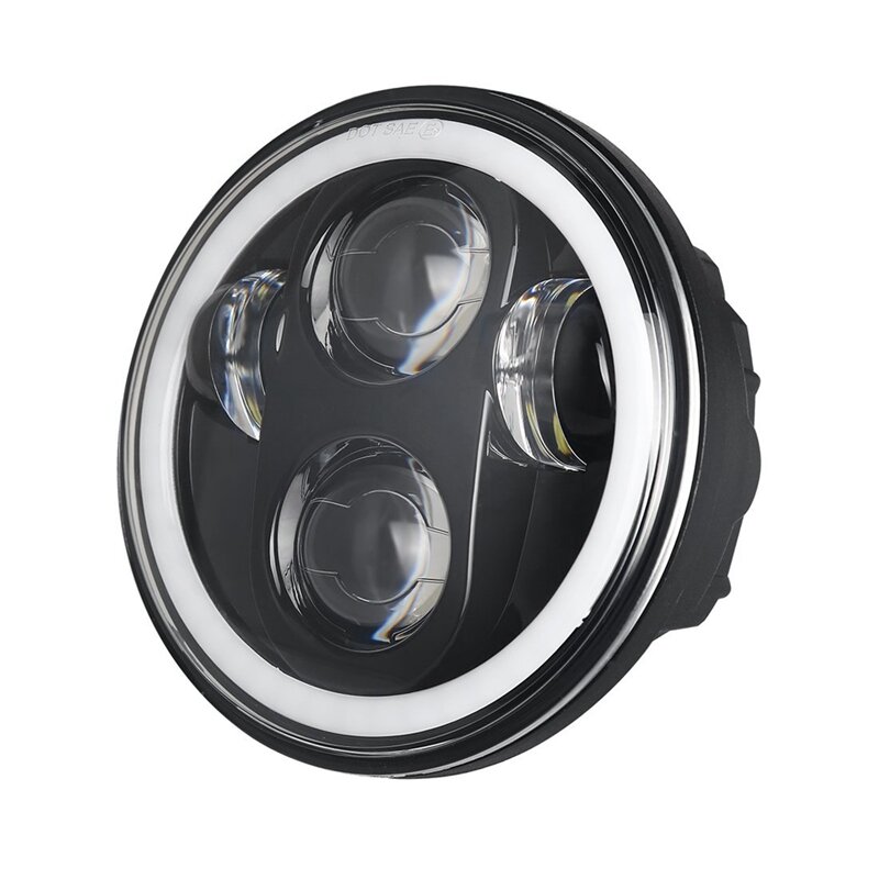 Lampu Depan LED 5.75 "MOTOR H4 Hi Lo Beam 5 3/4" dengan Mata Malaikat Cincin Halo untuk Sportster Iron 883 1200 Dyna Street Bob